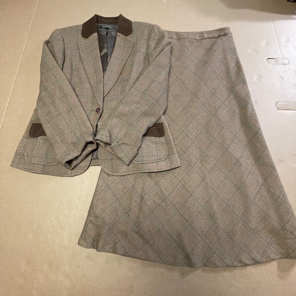 Vintage Kasper Equestrian Sz 6 Plaid‎ Tweed 2-Piece Blazer & Maxi Skirt Suit Set